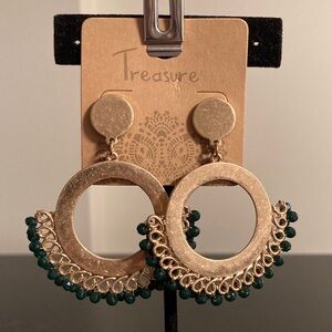 Gold and Green Hoop Earrings